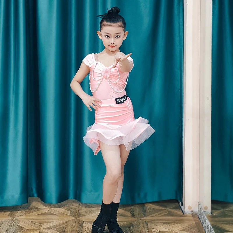 

2025 Girls Latin Dance Dress Off Shoulder Top Skirt Split Suit Chacha Rumba Dance Practice Outfits Performance Costumes DQL11616