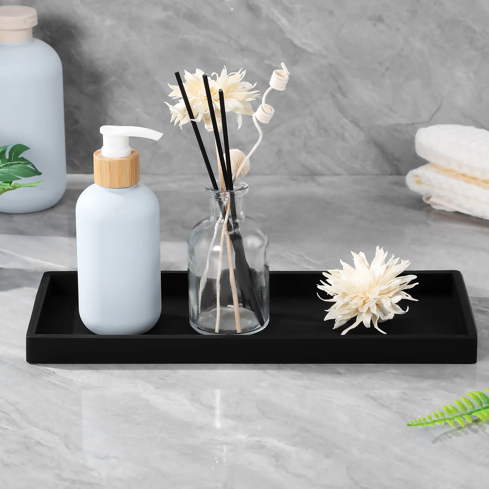 

2Pcs Bathroom Vanity Silicone Trays Black Nonslip Organizer Tray for Soap Perfume Counter Makeup Storage Coffee Table Tray Decor