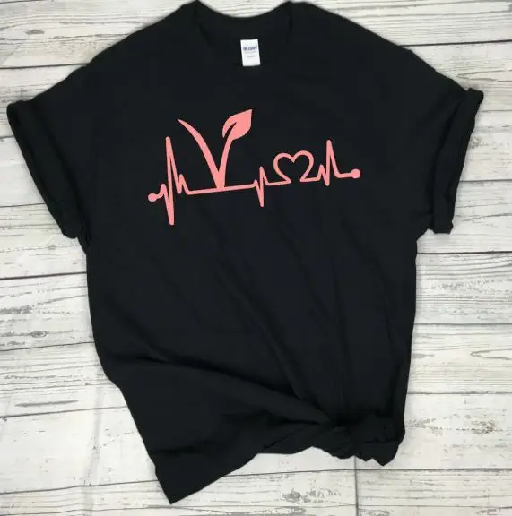 Vegan Heartbeat T-Shirt Lifeline Plant Based Unisex Black Shirt