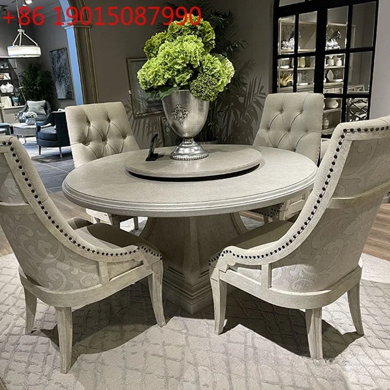 American solid wood dining table art architectural revival combination furniture French retro old color dining table round