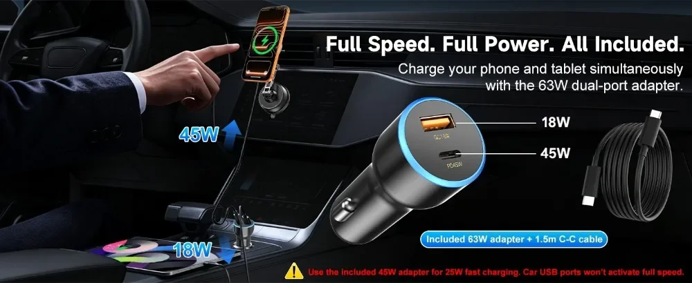 Auto Qi2 25W Magnetisches Kabelloses Ladegerät mit 63W Auto-Ladegerät und Vakuum-Handyhalterung für Magsafe iPhone 17 16 15 14 13 12 Schnelles Laden – Detail 6