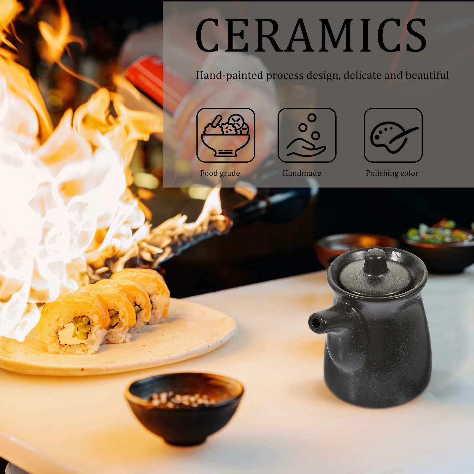 

Japanese Style Ceramic Seasoning Dispenser Sauce Bottle Oil Vinegar Soy Sauce Holder Decorative Kitchen Spice Storage