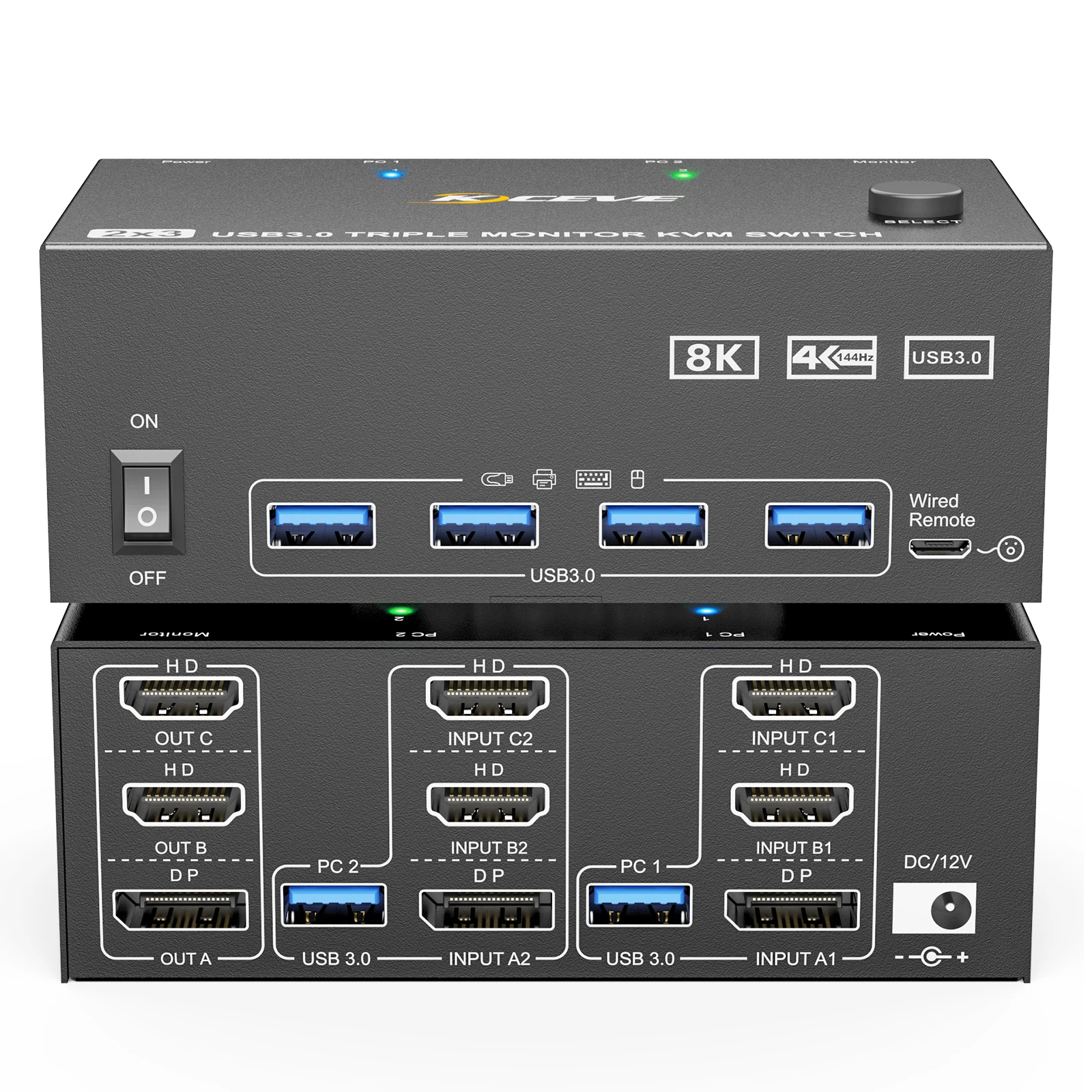 KCEVE 8K pens 3-monitoren KVM-switcher USB 3.0-hub HDMI-compatibel DP-dockingstation Switch Selector 2 computers delen toetsenbord - afbeelding 2