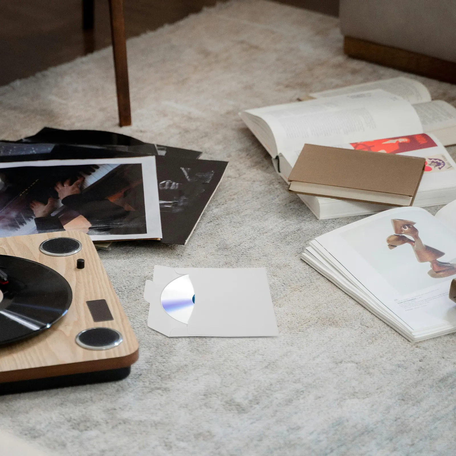 50Pcs Simple Sleek Paper Cd Sleeves Dvd Paper Envelopes Disc Protection Storage Holder for Office Home Playroom Shop Hotel