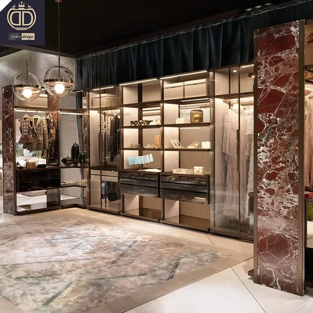 Cloakroom Open Kast Aluminium Glass Walk-in Closet System Bedroom Furniture Modern Modular Luxury Custom Walk in Closet Wardrobe
