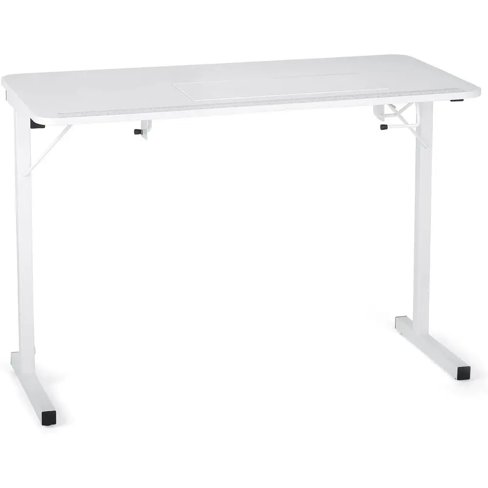 Adjustable 2-Position Sewing Table with Steel Legs, Measuring Guide, Foldable Design for Machines Up to 35 lbs