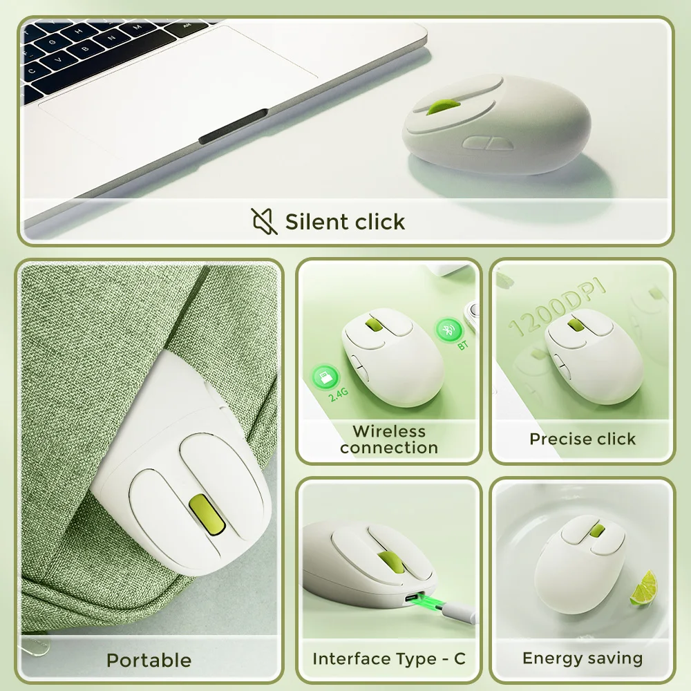 DAREU Wireless Mouse, Dual-mode Bluetooth 2.4G Noiseless Mouse with USB Receiver - Portable Computer Mice for PC, Tablet, Laptop