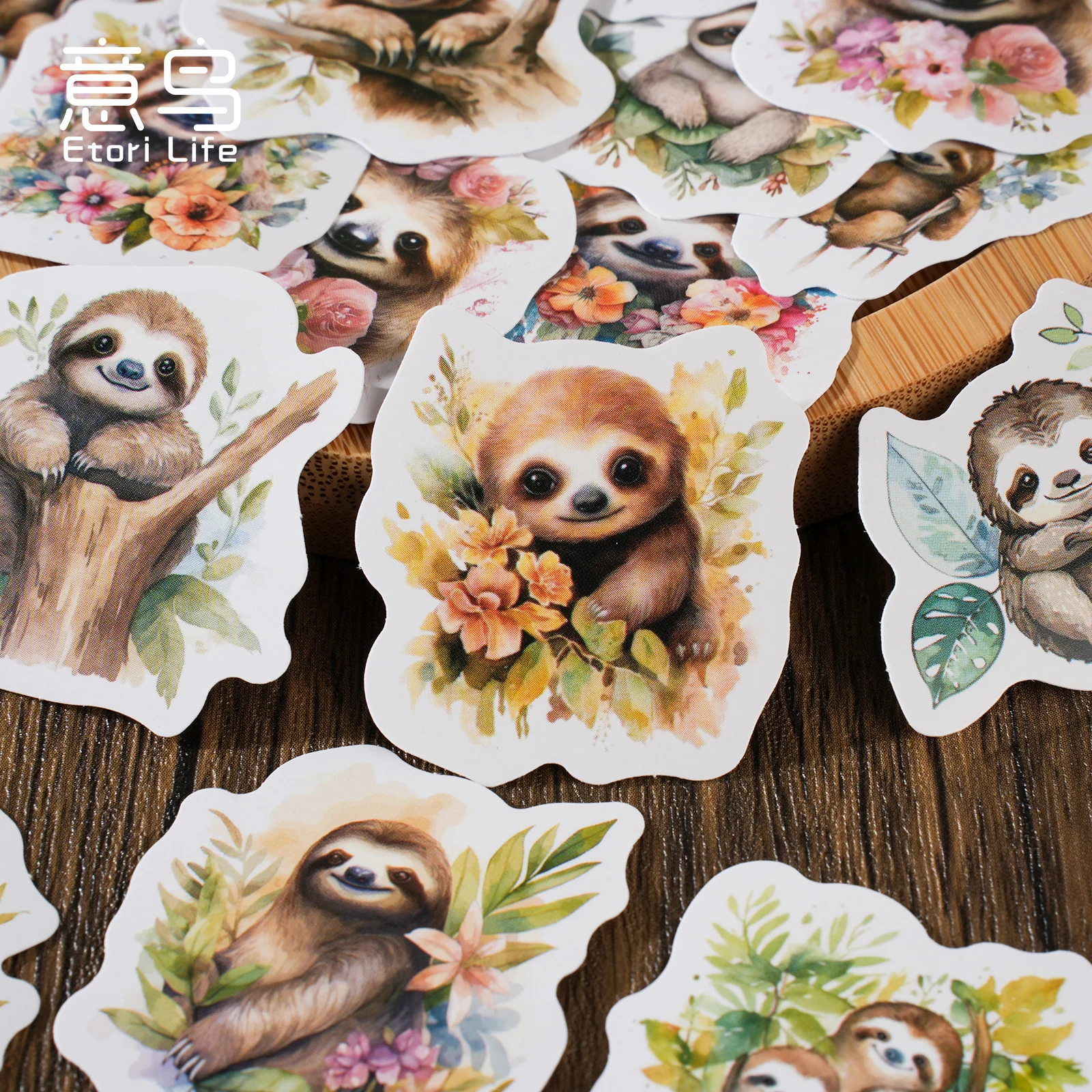 46Pcs Cute little sloth retro style box decals decorated with water bottles notebook skateboards and other toys DIY decals