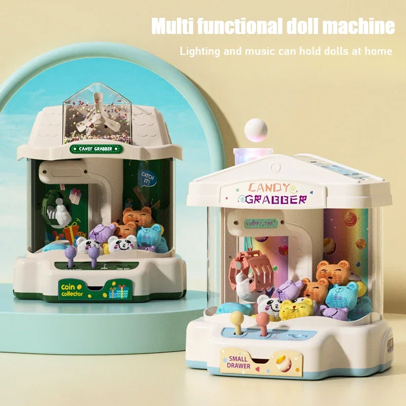 Children Grab Doll Machine Mini  Small Household Use Coin Operated Gaming Machine Toys Gifts Pinch Doll Egg Twisting Machine Boy