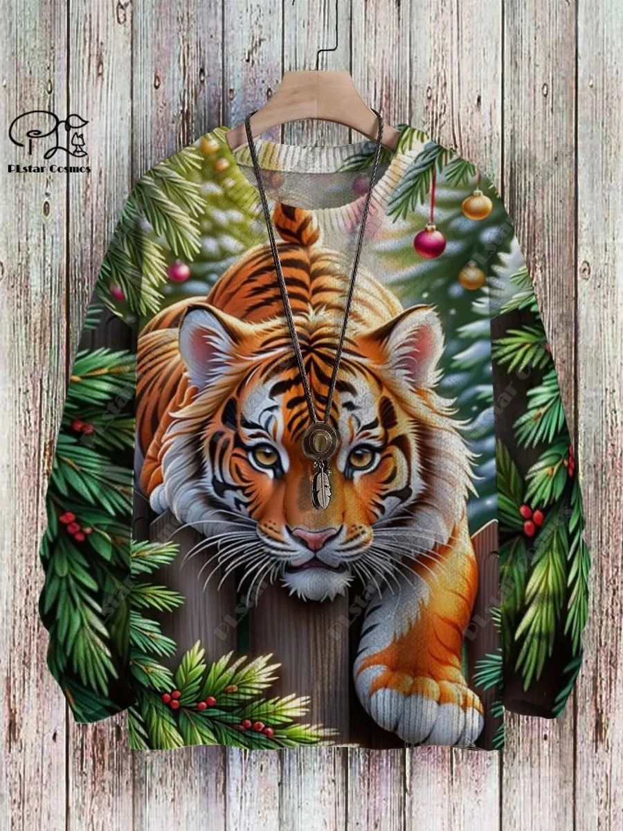 PLstar Cosmos new 3D printed animal series cute cat, dog and tiger pattern ugly sweater for winter street casual unisex