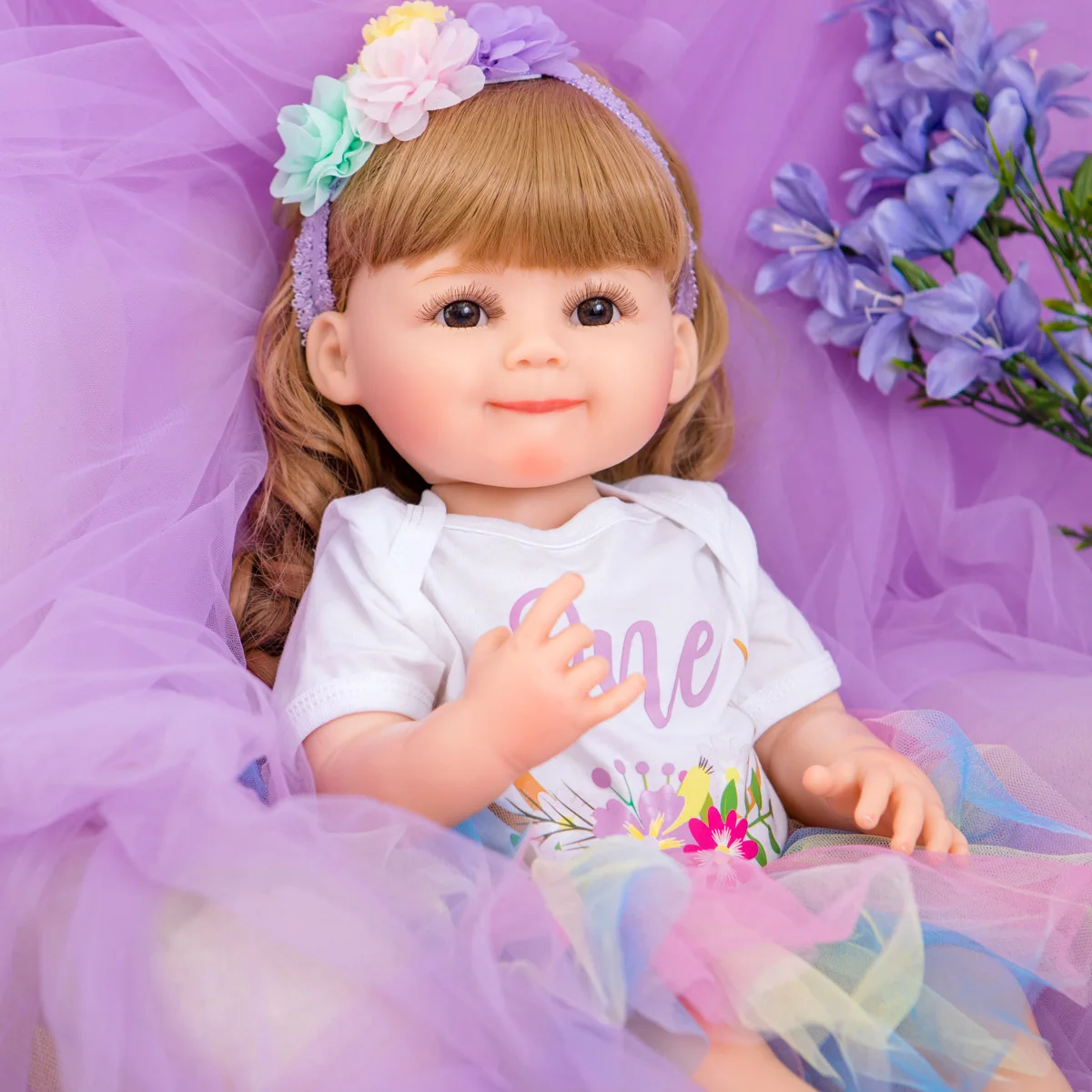 55cm Wig Set Soft Silicone Simulation Doll Children's Early Education Puzzle Toy Birthday Gift