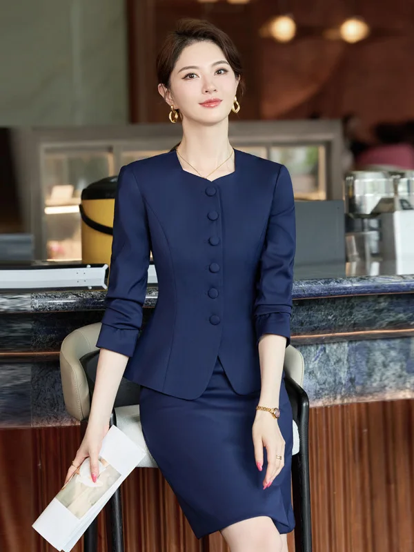 

Blue Suit Set for Women New 2026 Autumn High End Jewelry Store Beauty Salon Front Desk Professional Workwear Commute Style