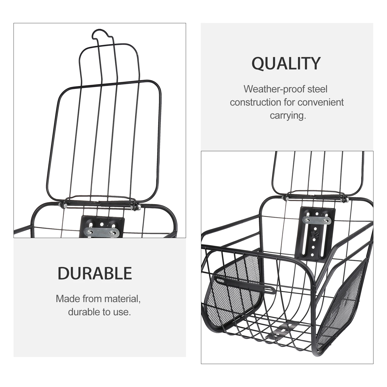

Quick Disassembly Bike Basket Electric Cycling Cargo Black Child Handlebars Weather Proof Steel Durability