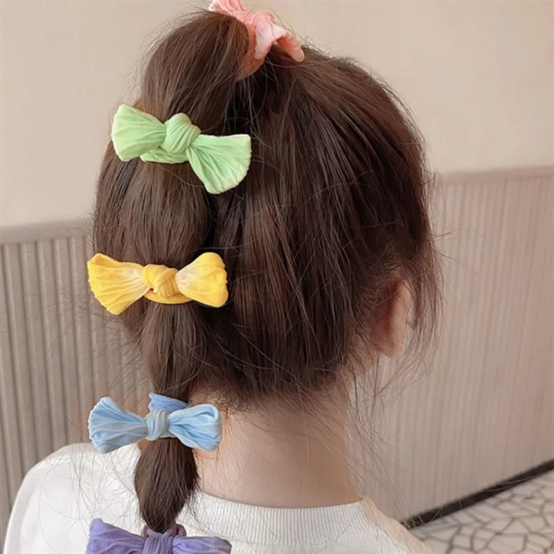 30Pcs Girls Bowknot Hair Bands Colorful Elastic Hair Ties 4CM Elastic Headband Ponytail Holder Scrunchies Girls Hair Accessories