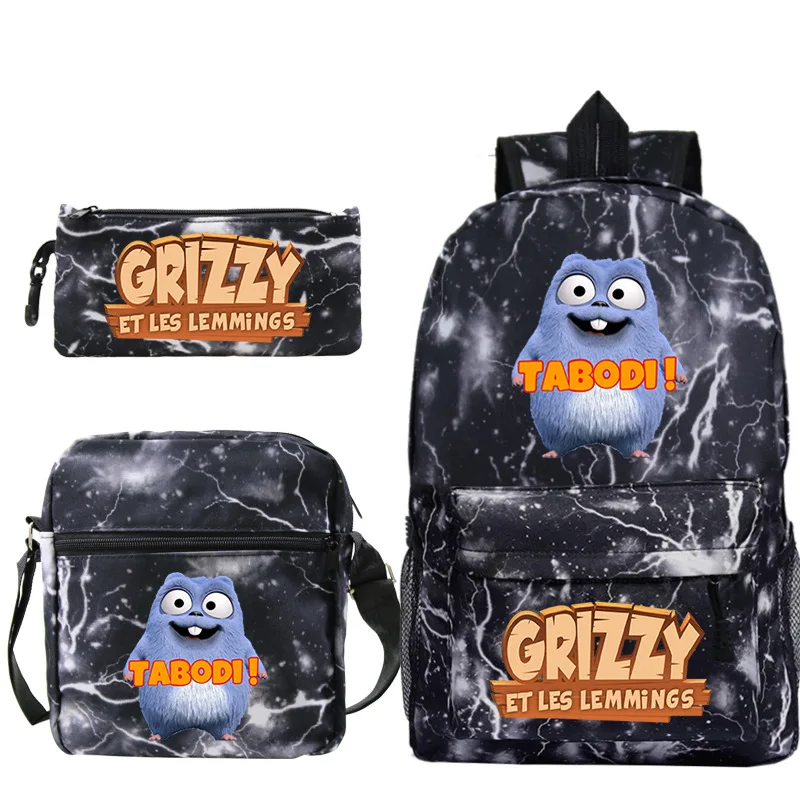 Mochila Grizzy And Les Lemmings Backpack for Boys Girls 3Pcs Set School Bags Students Bagpacks Cartoon Book Rucksack