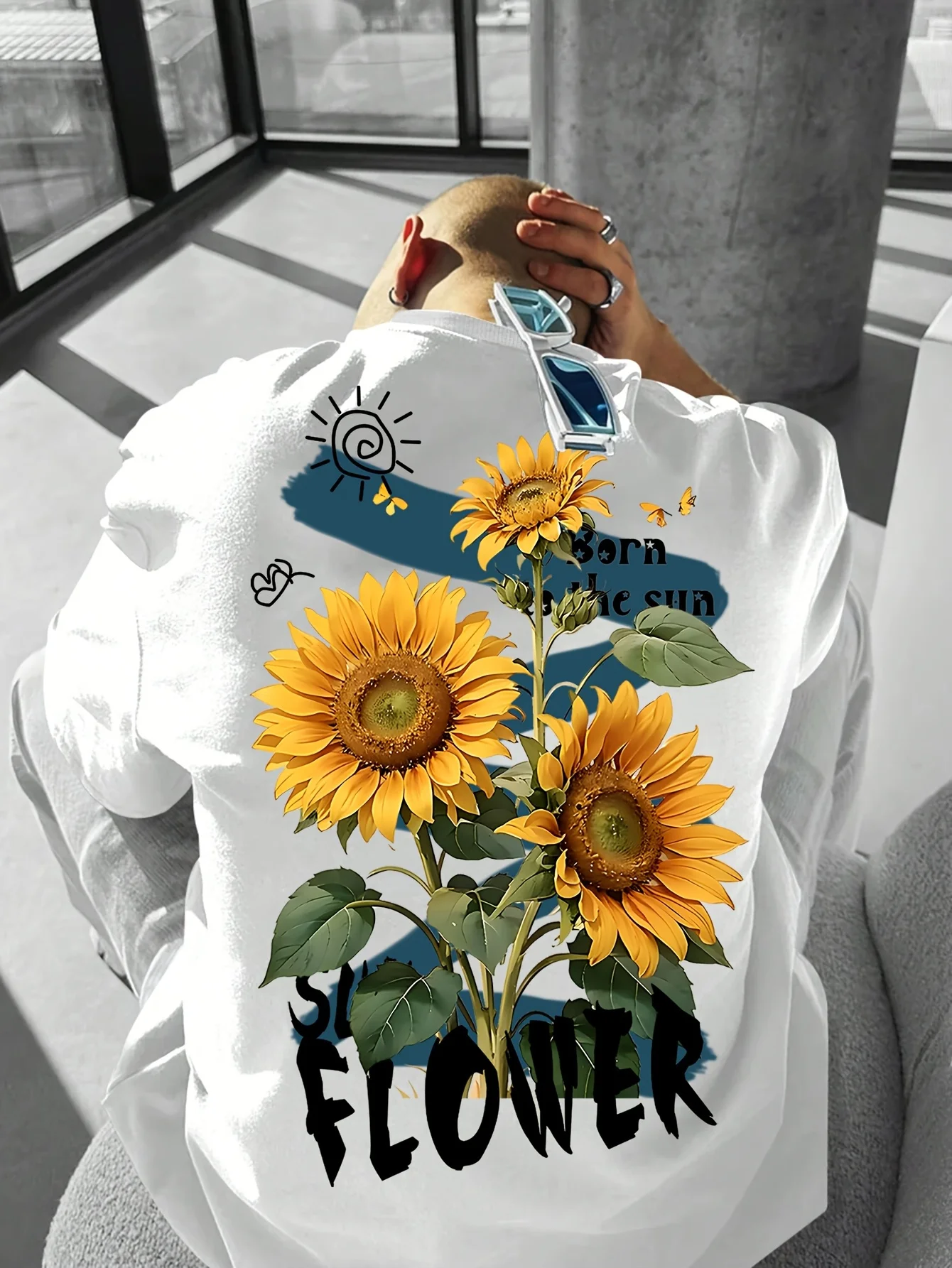 Healing Sunshine Sunflower Butterfly Sun Love Full Print Loose Men's and Women's Casual Cotton Short Sleeves