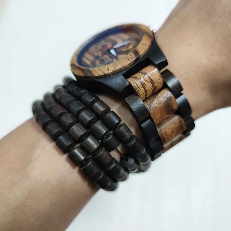 Retro Wood Watches for Men Clock Male Casual Light Ebony Wood Man Full Natural Band Quartz Men's Wrist Watches Relogio Masculino