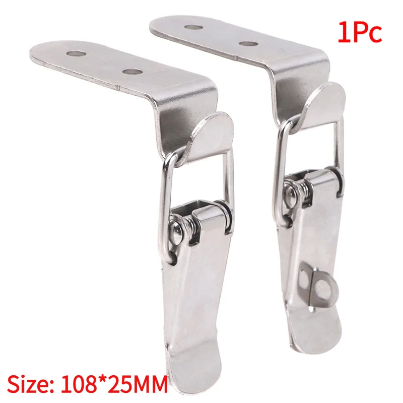 1Pc 90 Degrees Duck-mouth Buckle Hook Lock Iron Spring Loaded Draw Toggle Latch Clamp Clip Silver Hasp Latch Catch Clasp.