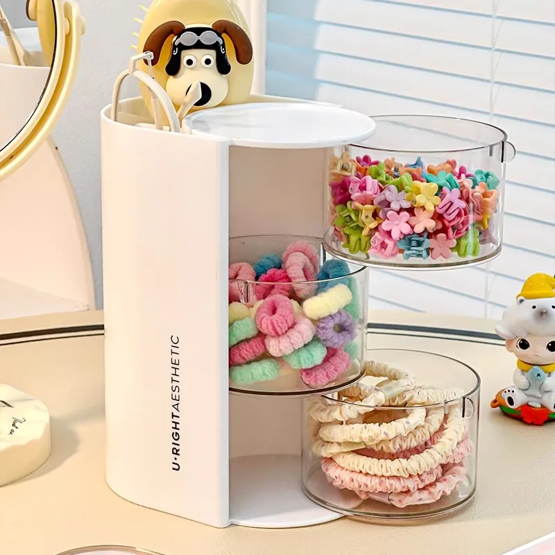 منظم إكسسوارات الشعر، صندوق تخزين أكريليك، منظم ربطات الشعر الشفاف لعصابة الرأس، حامل فرشاة المكياج، منظم المجوهرات المكتبي