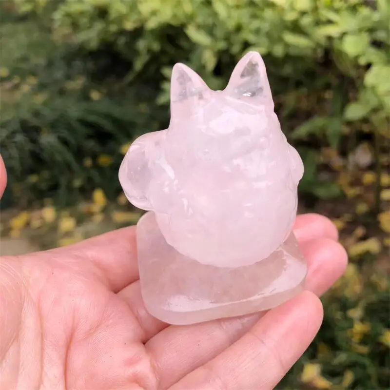 Natural Rose Quartz And Green Aventurine Chinchilla Cartoon Carving Gemstone For Home Decoration Collection Gift 1PCS