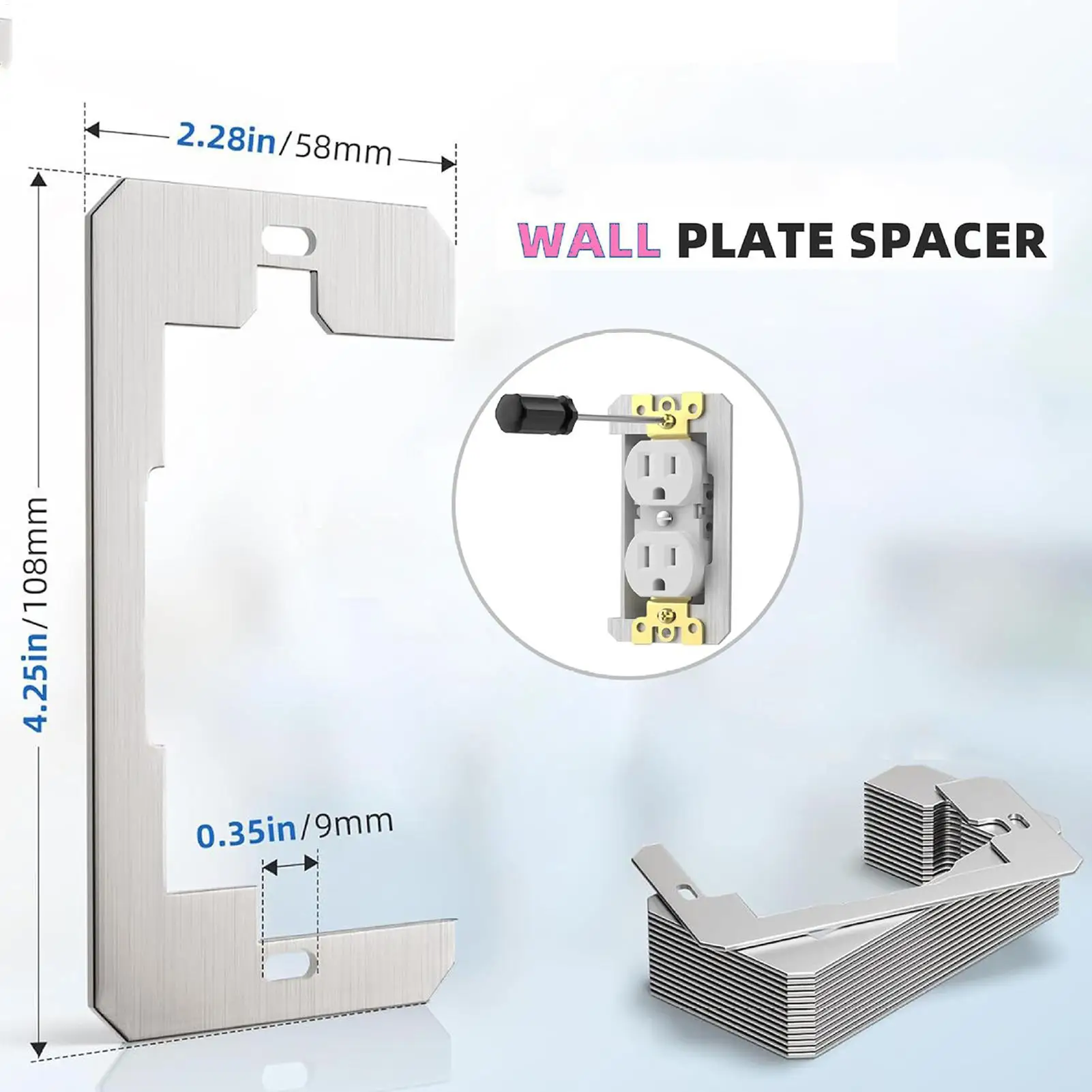 10Pcs Outlet Spacers Wall Plate Spacer Heavy Duty Metal Flush Fit Device Leveling Plates For Fix Loose Electrical Outlet Switch