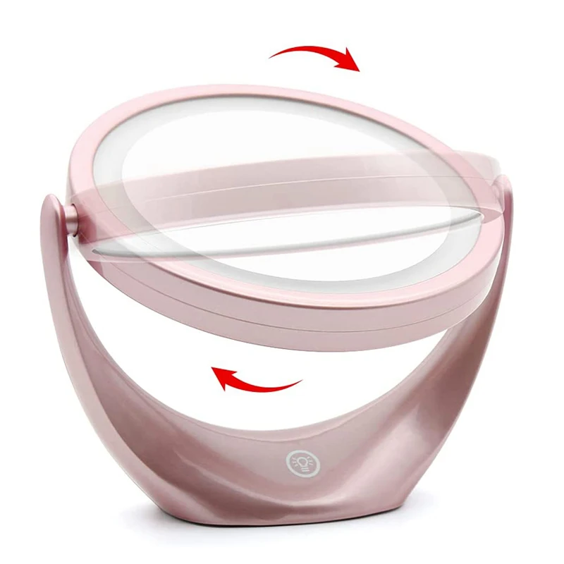 ピンク LED 化粧鏡 5X 拡大鏡両面ポータブル旅行バニティミラーライト付き 3 レベル調整可能な明るさ