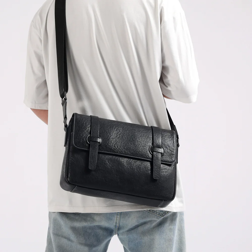 New Genuine Messenger Luxury Man Bag Leather Shoulder Horizontal Large Capacity Crossbody Vintage Cowhide Men's Bag Brief Case