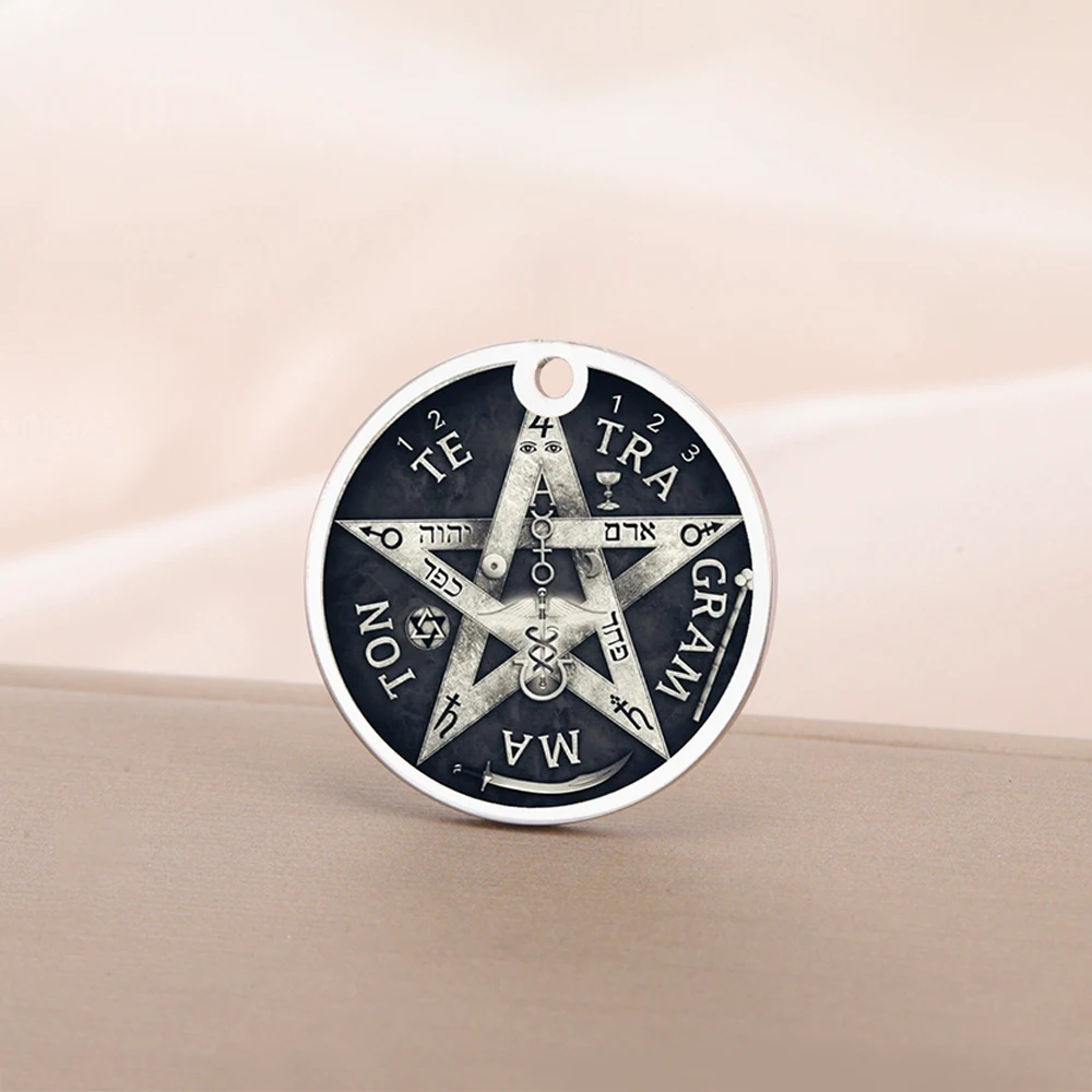 EUEAVAN 1 Buah Liontin Tetragrammaton Baja Tahan Karat Jimat Amulet Perlindungan Pembuatan Perhiasan Hadiah DIY Tahun Baru