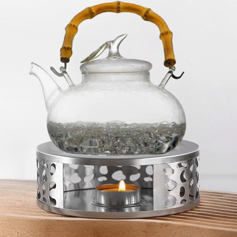 1Set Stainless Steel Tea Teapot Stand Heater Candle Round Base Heater Coffee Milk Candle Holder Stove Crazy Volcano Oil