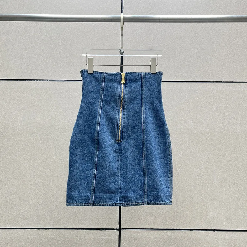 spring and summer do old washed metal single-breasted mini skirts2024korean fashion high waist simple package hip Skirt shorts