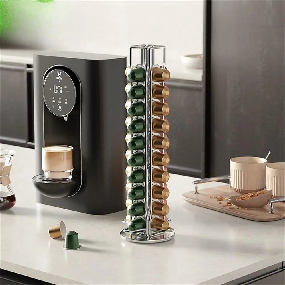 Rotatable Coffee Capsule Organizer Coffee Capsule Display Rack Max Capacity 40 Capsules 360 Degree Rotating Organizer Metal Plat