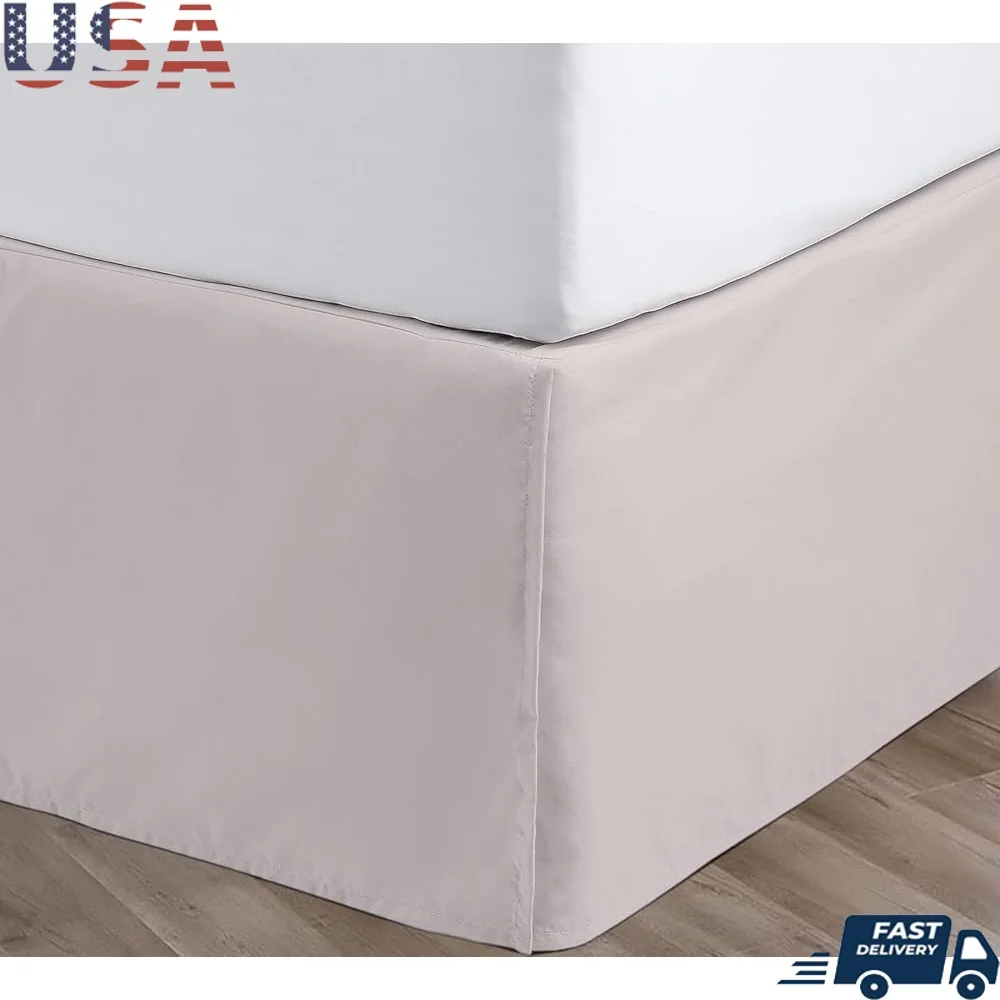 

Elegant 18 Inch Bed Skirt Queen Size Pleated Design Wrinkle Resistant Drop Bedspread with Split Corners Storage and Style