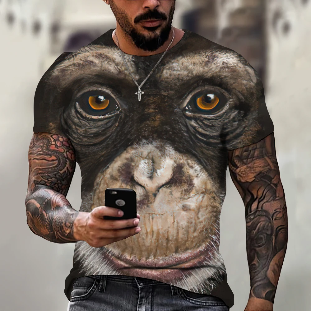 Men\'s T-Shirts Fashion Monkey 3D Print Tops Short Sleeve Casual Summer T Shirt Male Funny Clothes O-Neck Loose Oversized Shirt