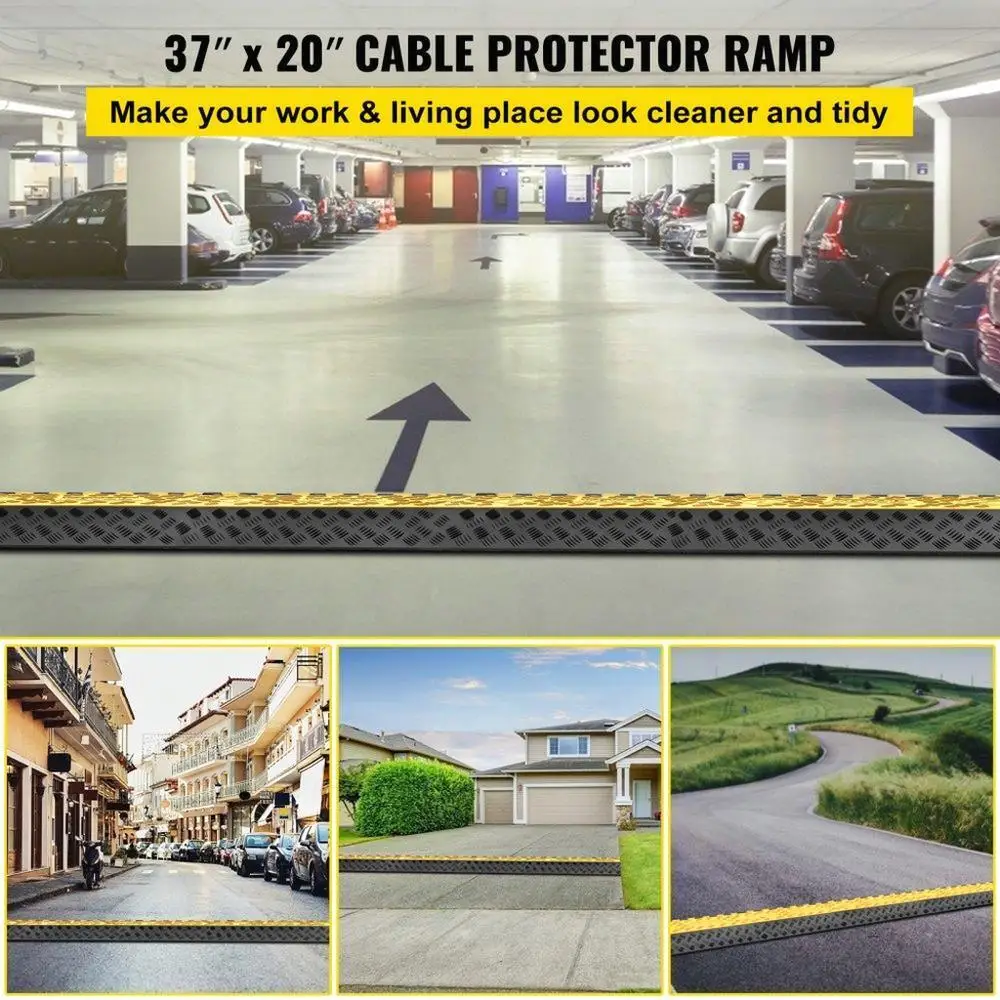 Durable 3 Channel Rubber Cable Protector Ramp for driveways 6600lbs Load Capacity Heavy Duty Cord Management