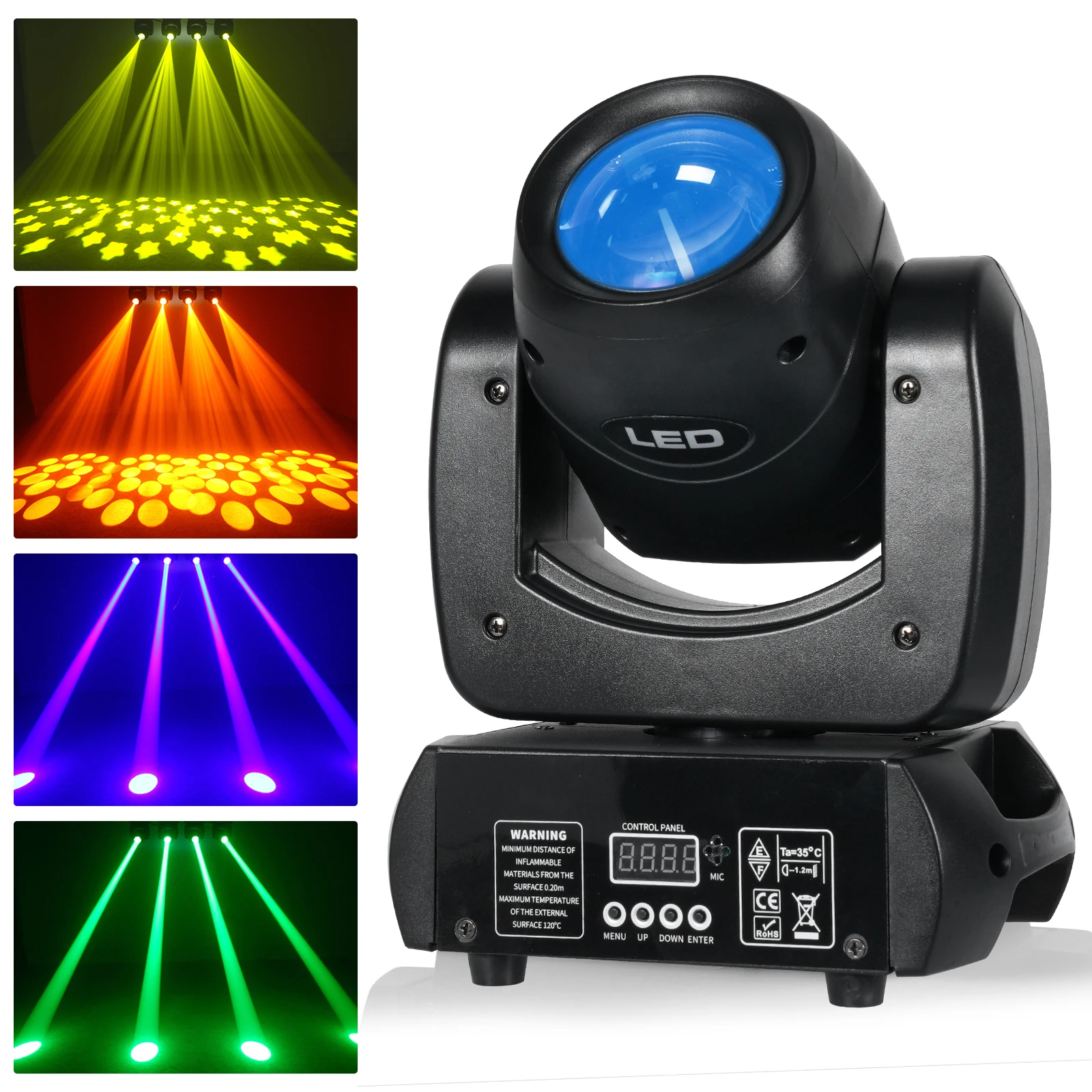 

Fieryzeal 120W LED Beam Moving Head Light 18 Rotating Prisms DMX512 Stage Light Effect Light for Club KTV Disco Party DJ Light