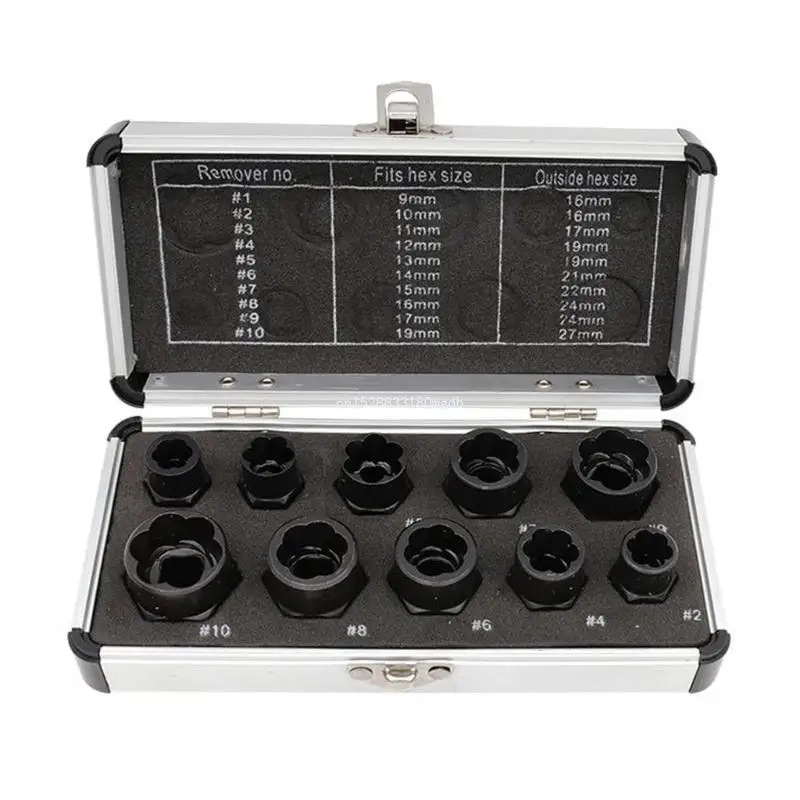 

10Pcs 9-19mm Professional Impact Nut Remover Set with Storage Box Alloy Steel Nut Extractor Socket Tools Dropship