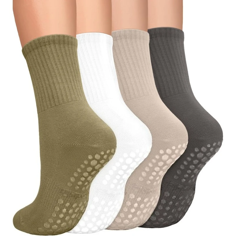 

Новый! Для 4 пар носков для йоги, женские противоскользящие ручки, хлопковые дышащие носки со средней трубкой, дышащие носки для фитнеса, танцев, бараре, тренировок, пилатеса