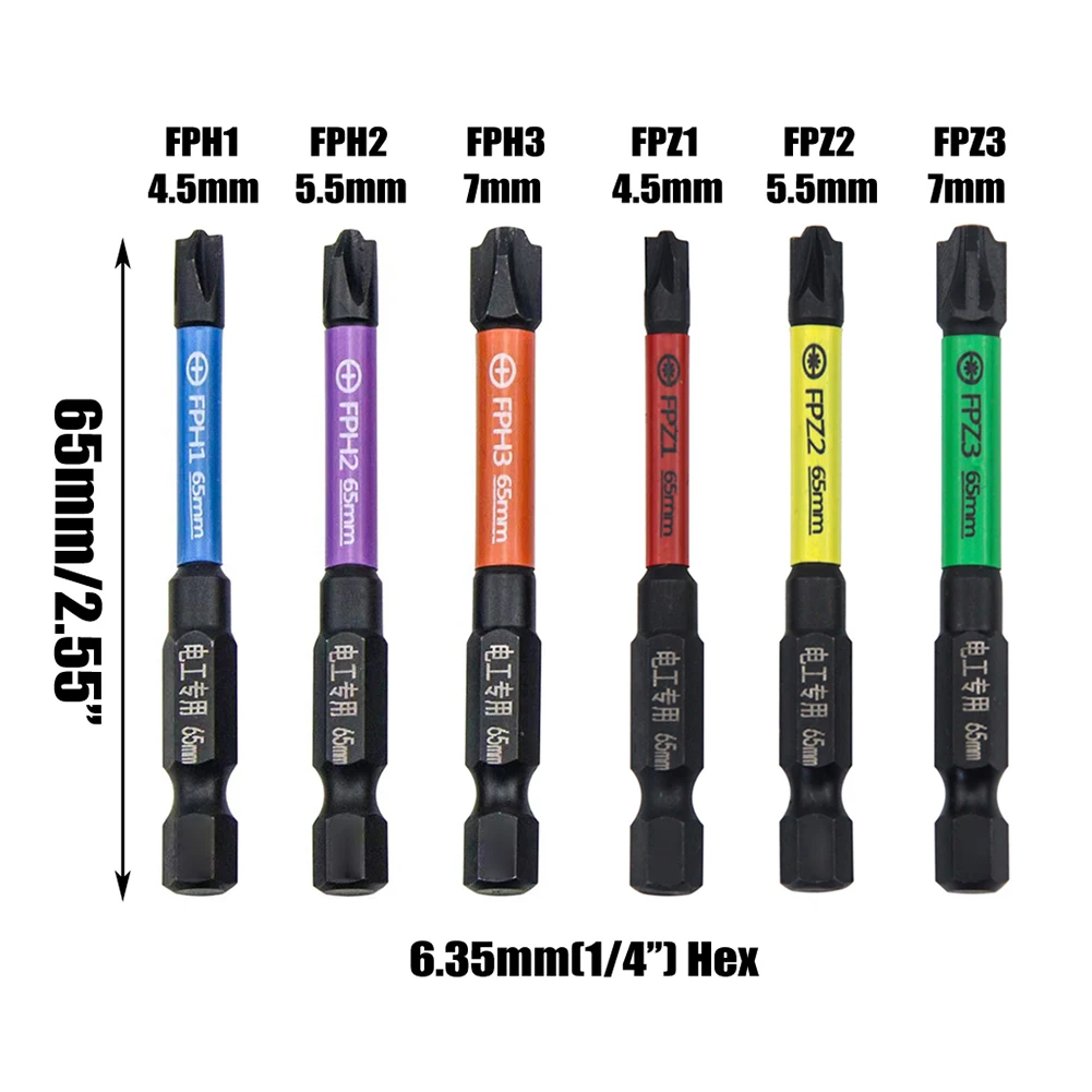 6pcs 65/100mm Magnetic Special Slotted Cross Screwdriver Bits FPH1 FPZ1 FPH2 FPZ2 FPH3 FPZ3 Electric Driver For Circuit Breakers