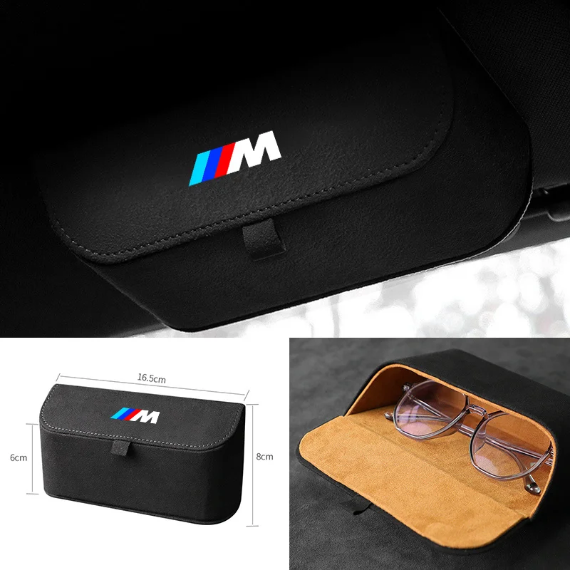 

High-Quality Suede Car Sun Visor Glasses Box Car Badge Sunglasses Clips Glasses Box For BMW X1 X3 G01 X4 G02 X5 F15 F16 M3 M4 F3
