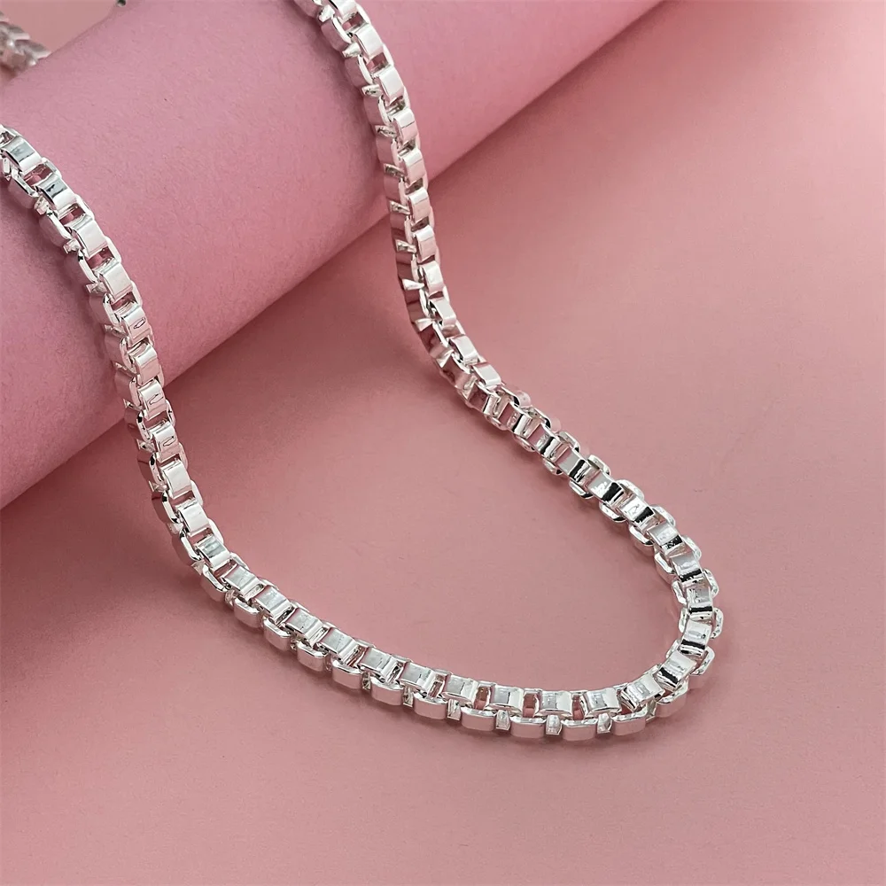 Fashion Silver Color 4MM Square Box Venice Necklace Men and Women Fashion Jewelry Birthday Party Gift