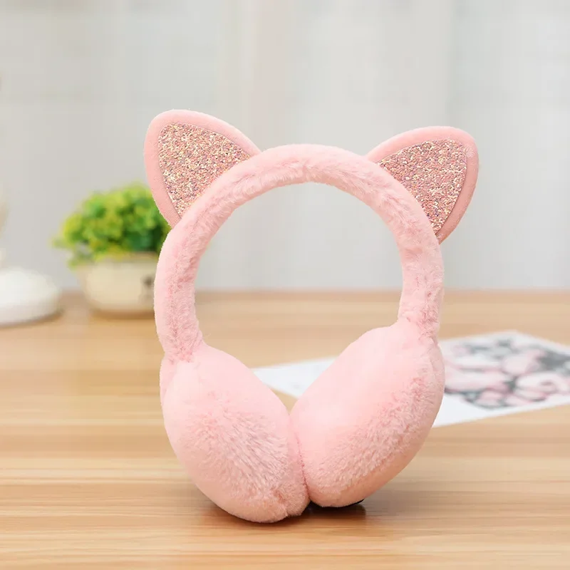 Winter Warm Plush Earmuffs for Women Girls Children Riding Ski Ear Protection Cartoon Cute Cat\'s Ears Fur Soft Cashmere Earflaps