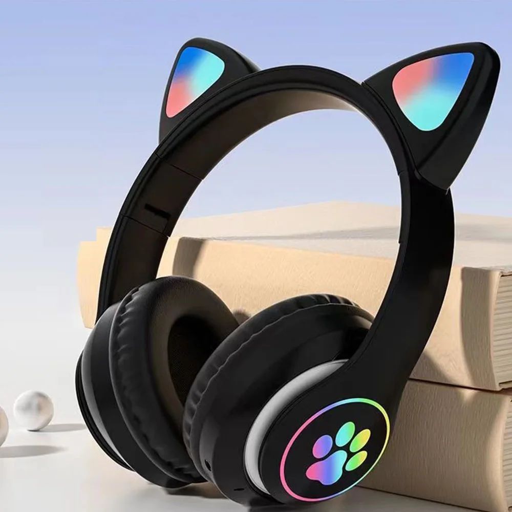 

Cute Cat Ears Wireless Headphones RGB Gaming Headset With Microphone Noise Cancelling LED Earphones Stereo Music Children's Gift