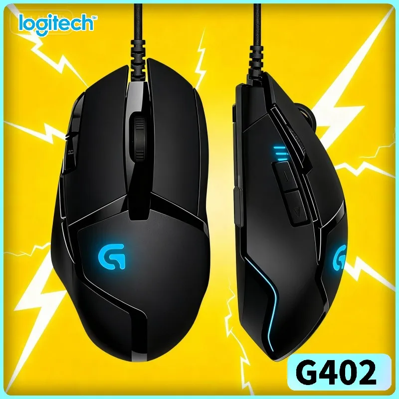 High-Speed Logitech G402 Mouse 500+ IPS Tracking 4 DPI Modes Anti-Slip for Professional Gaming Tournaments
