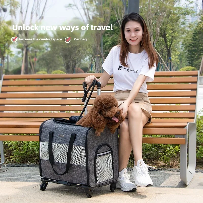 DODOPET Pet Multi-functional Out Trolley Case Disassembly Polyester Portable Foldable Pet Dog Carriers Bags Trolley Box