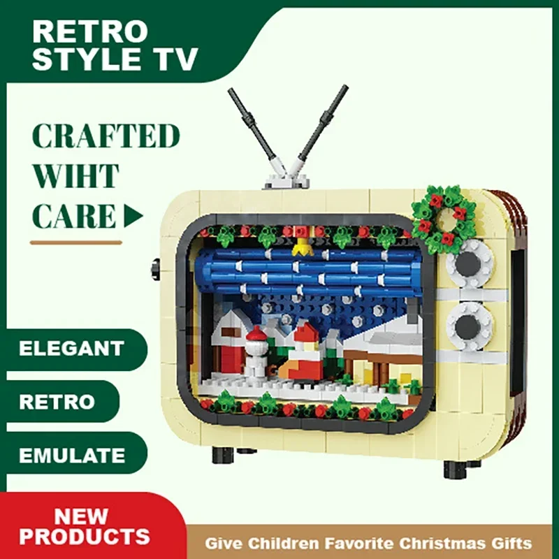 Bloques de construcción de Tv Retro de Navidad, montaje de bloques de construcción, regalo de Navidad, Mini ladrillos, montaje Diy, juguetes educativos, modelo de plástico