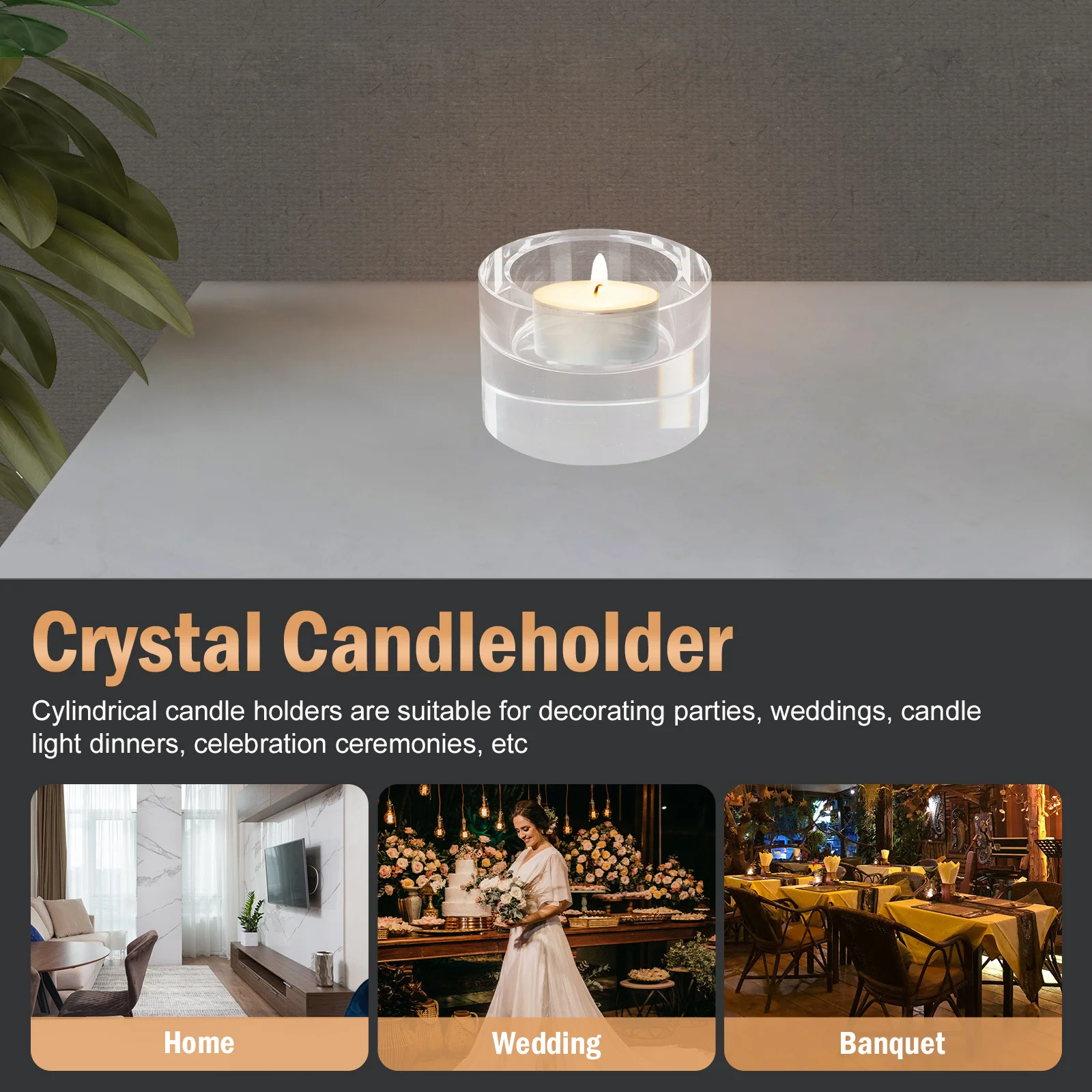 

Crystal Candlestick Decor European Style Cylindrical Glass Holder Wedding Party Home Decoration Transparent Clear