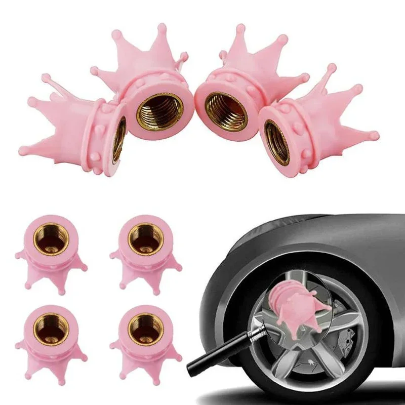 4Pcs/Set Crown Shape Car Tire Air Valve Stem Caps Auto Wheel Stem Air Valve Dust Covers Auto Truck Motocycle Bike Dustproof Caps