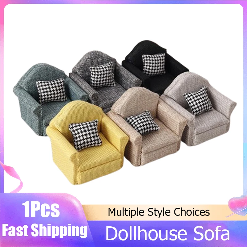 

1/12 Dollhouse Mini Flax Sofa Throw Pillow Model Miniature Living Room Furniture Dolls House Home Scene Decoration Accessories