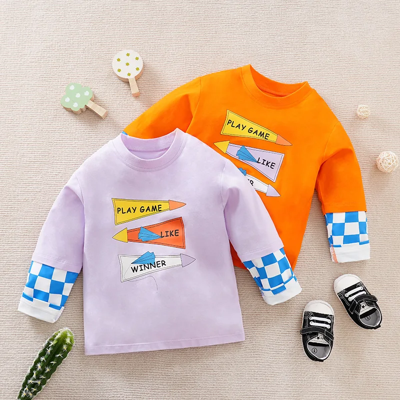 

Детская футболка с длинными рукавами и персонализированными лоскутными рукавами для мальчиков и девочек, весенние и осенние топы, детская одежда