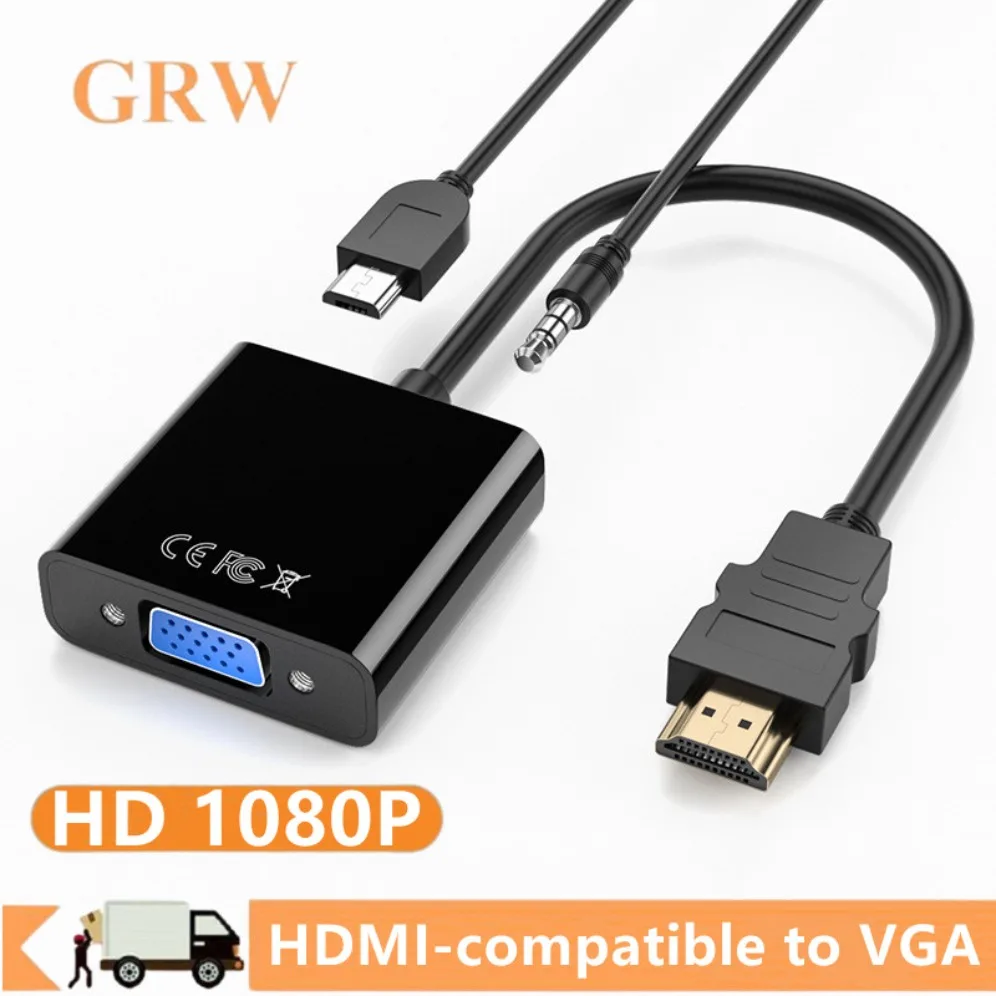 1080P HDMI-kompatybilny do kabel adaptera VGA z 3.5mm gniazdo Audio konwerter gniazdo zasilania USB do PC Laptop PS4/3 TV, pudełko projektora